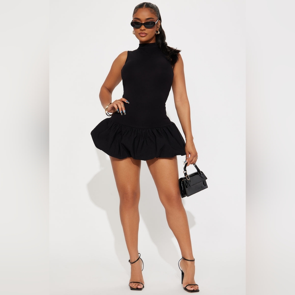 Maxine Mock Neck Bubble Dress - Black